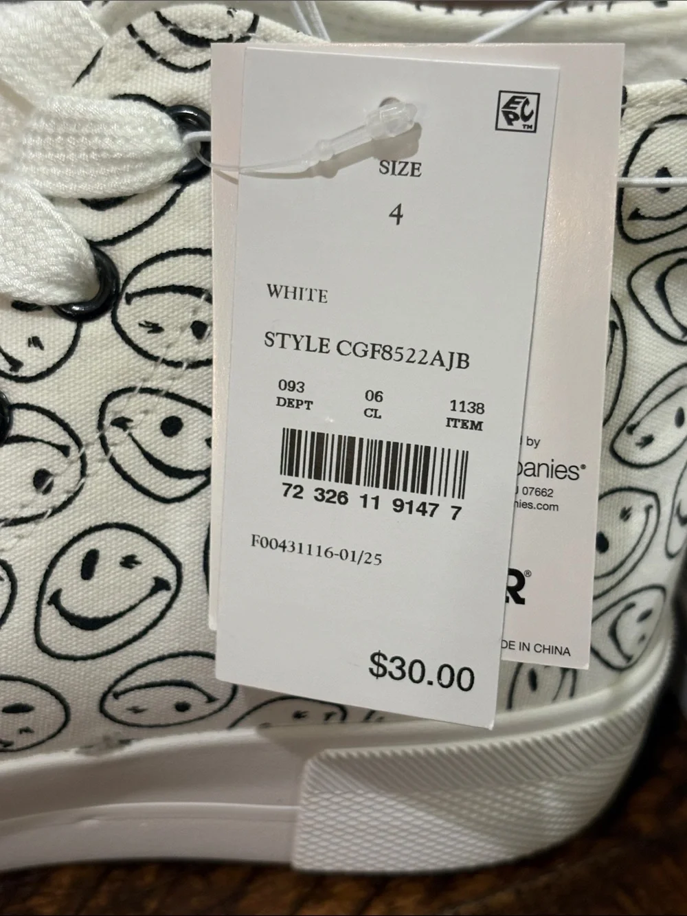 Joe Boxer White Canvas High-Top Sneakers with Black Smiley Pattern